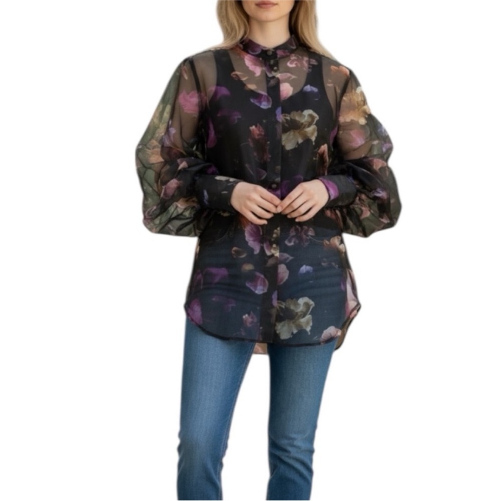 NWT Equipment Boleyn Blouse in True Black Multi